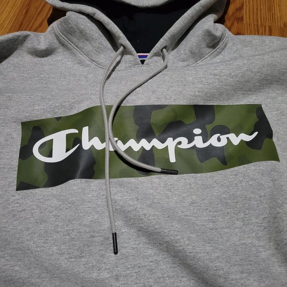 Champion PowerBlend Fleece Pullover Hoodie Sweatshirt Grey Camo 2XL Script Oxfor - Picture 5 of 7